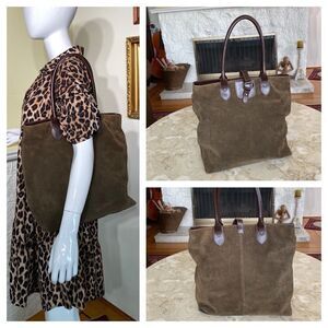Lands End Suede & Leather Tote Bag